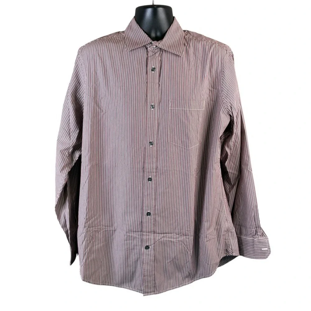 Banana Republic Mens Large Classic Fit Striped Button Down Shirt Burgundy Brown